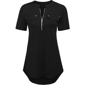Womens Sexy Blouse Tops Deep V Neck Short Sleeve Summer Casual Tunic Shirts Black XL