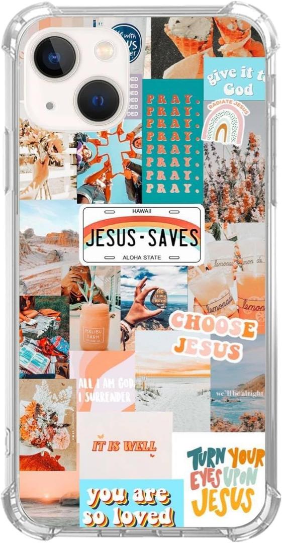Aesthetics Jesus God Collage Phone Case Compatible with iPhone 13, Jesus Quotes Collage Trendy Cool Teen Girl Boy Unique Soft TPU Bumper Protective Cover Case for iPhone 13