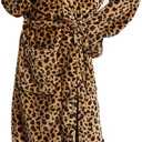MERRYLIFE Women Bathrobes Lounger Long Nightgown Adjustable Waist Belt Luxury Petite Robes (Medium-Large, Cheetah)