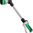 RESTMO Metal Watering Wand, Heavy Duty Garden Hose Wand with 180 Swivel Ratcheting Head, 16-Inch Hose Nozzle Sprayer with 7 Spray Patterns and Flow Control, Ideal to Water Hanging Baskets and Shrubs (Green)