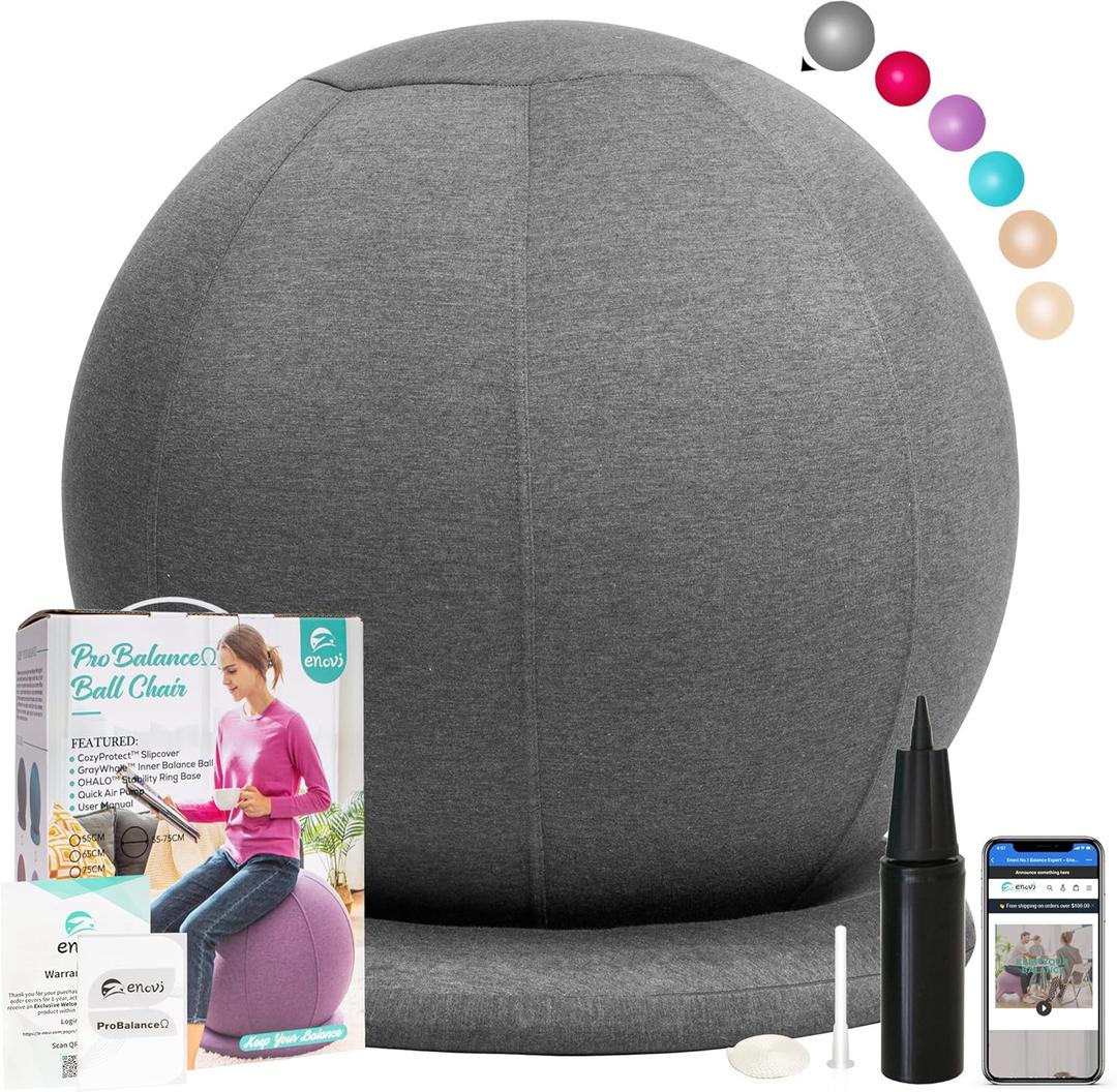 ProBalance Ball Chair, Yoga Ball Chair Exercise Ball Chair with Slipcover and Base for Home Office Desk, Birthing & Pregnancy, Stability Ball & Balance Ball Seat to Relieve Back Pain, Multiple color size (55cm (Junior Height 4'10" - 5'3"), Deepspace Grey)