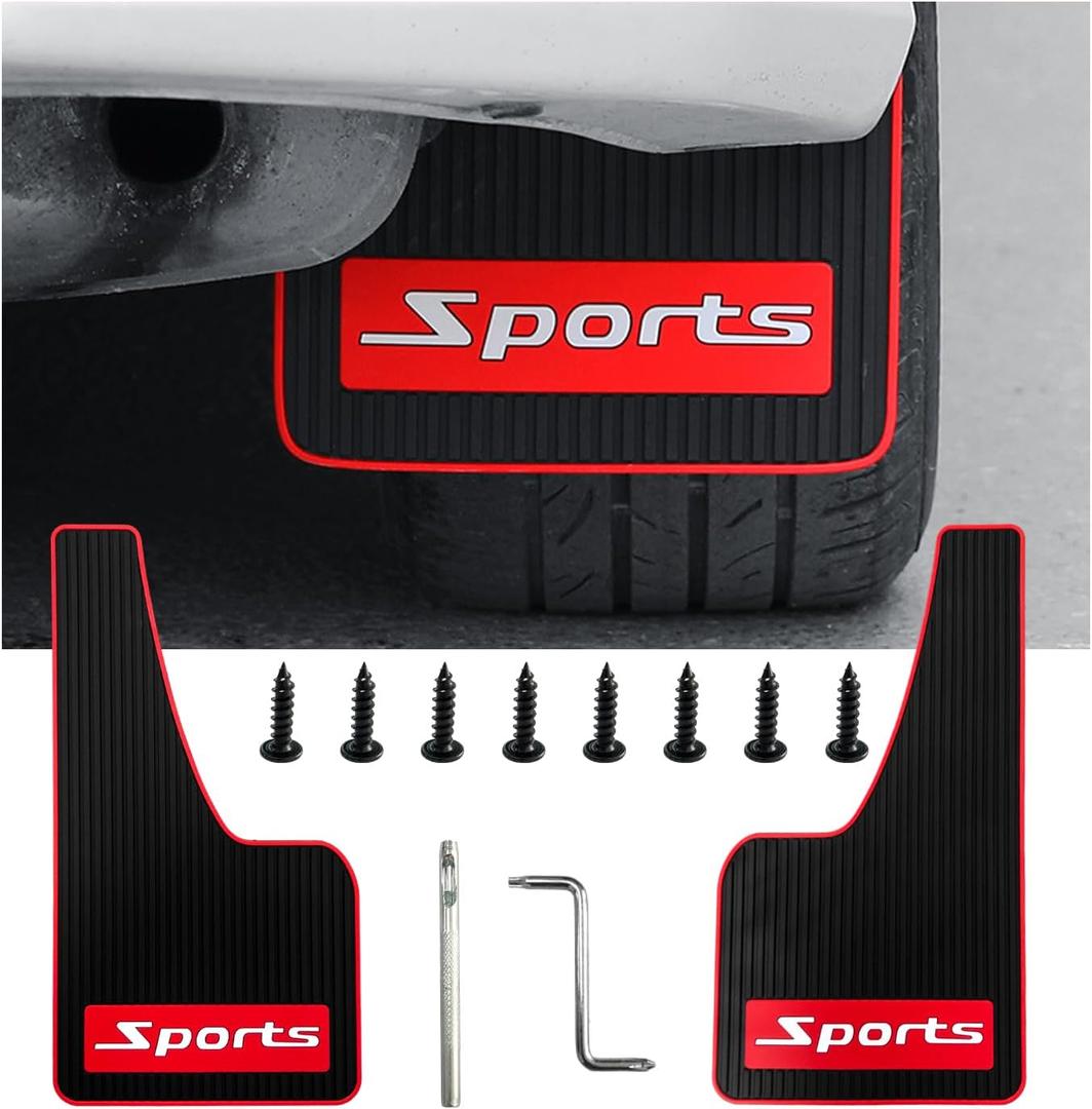 2PCS Car Mud Fender Flaps Splash Guards, Flexible Auto Front and Rear Fender Splash Guards Mud Flaps, Universal Automotive Fender Splash Guards for Car Sedan SUV Truck (Large Sports)