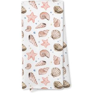Giosve Pink Preppy Beach Kitchen Towels, Coastal Pink Starfish Seashell Beachy Hand Towels for Bathroom, Preppy Beach Decor Dish Tea Towels for Kitchen, Coastal Bathroom Decor, 16x24 Inch