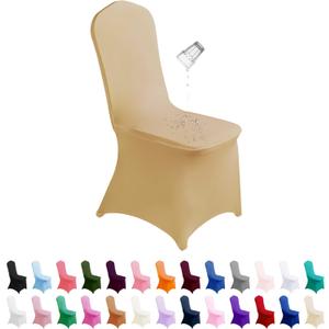SuperO Waterproof Spandex Chair Cover 25PCS, Stretch Dining Chair Covers, Polyester Outdoor Chair Covers, Protector Stretch Chair Cover for Party Universal, Banquet, Wedding Event, Hotel(Champagne)