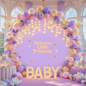 7.2 FT Purple Round Backdrop Cover with Lights String for Circle Arch Stand Circle Backdrop Covers with LED Fairy Lights for Wedding Arch Baby Shower Birthday Party Photo Photography Background (Lavender)