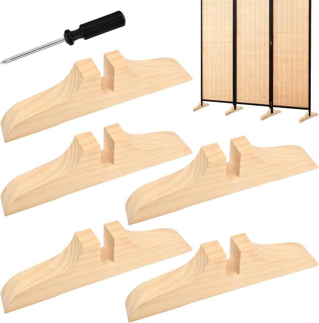5pcs Folding Room Divider Stand with Screws and Screwdriver,Wooden Rooms Divider Stand,Folding Privacy Screen Holder, Room Screen Holder Feet Partition for Hotel Home Office
