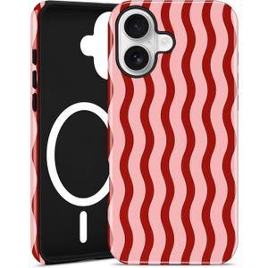 Jusy Compatible with MagSafe Wavy Striped Phone Case for iPhone 17 Pro Max, Cute Aesthetic Magnetic Phone Case, Soft TPU and Hard PC Protective Phone Cover for Women GirlsMatte - Wavy Red