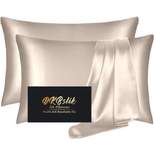 Silk Pillowcase 2 Pack, Natural Mulberry Silk Pillow Case, Anti Acne Silk Pillowcase for Hair and Skin, King Size Silk Satin Pillowcase Set of 2 with Hidden Zipper, Gifts for Women Men, Champagne
