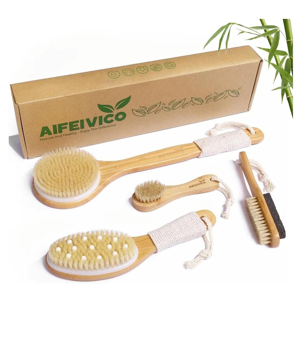 Dry Brushing Body Brush, Natural Boar Bristle Dry Brush, Bamboo Exfoliating Body, Face, Foot, Long Handle Back Scrubber Brush, Meridian Pressure for Lymphatic, Cellulite