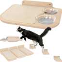 INICIO Cat Wall Shelves  Dog Proof Feeding Station with Wall Mounted Shelves, Durable 3 Step Birch Floating Shelf for Cats Up to 15lbs, Attached Cat Food Bowl for Convenient Feeding  Wood Brown