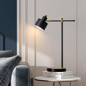 OYEARS Modern Industrial Desk Lamp for Reading LED 22.2 Metal Table Lamp Light for Office Bedroom Study Room Living Room Nightstand Bedside Lamps Gold and Matte Black Accent (Black, Bulb Included)