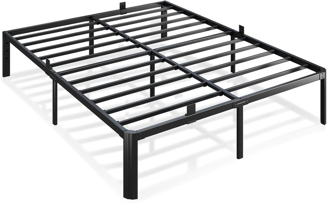 Metal Bed Frame Queen Size, 14 Inch 3500 lbs Heavy Duty Platform Bed Frames Steel Slats Noise Free No Box Spring Needed, Easy Assemble Sturdy Bedframe with Storage and Mattress Retainers