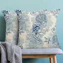 Summer Coastal Pillow Covers 18x18 Set of 2, Blue Beach Nautical Ocean Theme Seahorse Coral Seashell Starfish Throw Pillows Outdoor Cushion Case Decorations for Home Couch Sofa
