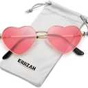 2 x Eiuizah Polarized Heart Sunglasses for Women Men - Cute Trendy Sun Glasses Metal Frame UV400 Protection Lens (A1 Gold Frame/Pink Lenses)