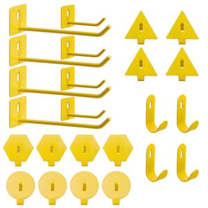 Savagrow 24Pcs Small Pegboard Hooks Set Yellow Study Peg Hooks 6 Styles Wall Organizing Hooks Office Hanging Hooks