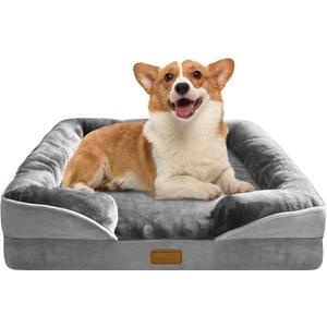 Orthopedic Dog Bed with Sides - Dog Sofa Beds for Medium Dogs, Supportive Foam Pet Couch Bed with Washable Removable Cover, Waterproof Lining and Non-Slip Bottom, Grey - M