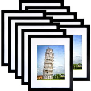 SESEAT 11x14 Picture Frame Set of 10, Display Pictures 8x10 With mat or 11x14 Prints Without Mat, Wall Mounting,Black
