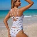 ZAFUL Two piece Tankini y2k Cheeky Tummy Control Swimsuit V-Neck Spaghetti Strap Slimming Bathing Suit 2026 (S)