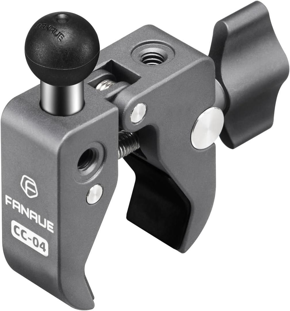 FANAUE Aluminum Handlebar Base Mount Strong Rod Clamp with 17mm Ball Head Adapter for Rails 0.5'' to 2'' Diameter Compatible with Garmin GPS Mounts & Bike Motorcycle Phone Holder with 17mm Ball Socket