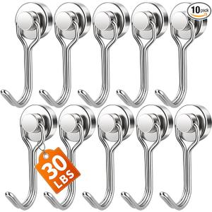 FINDMAG Magnetic Hooks, 30lbs+ Magnet Hooks 2026 Cruise Ship Essentials, Strong Magnetic Hooks for Fridge, Magnetic Hanger for Garage, Whiteboard, Office Supplies, Kitchen Organization, 10 Pack