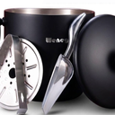 wenegg Ice Bucket with Lid, Scoop, Tongs and Strainer - Well Made Insulated Stainless Steel Keep Ice Frozen Longer - Ideal for Cocktail Bar, Parties, Chilling Wine, Champagne - 3 Liter  (Black)