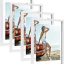 Trwcrt 4 Pack 8x10 Picture Frame, Double Glass Floating Picture Frames Display up to 10 x 12 Photos for Desktop or Wall Hanging, White
