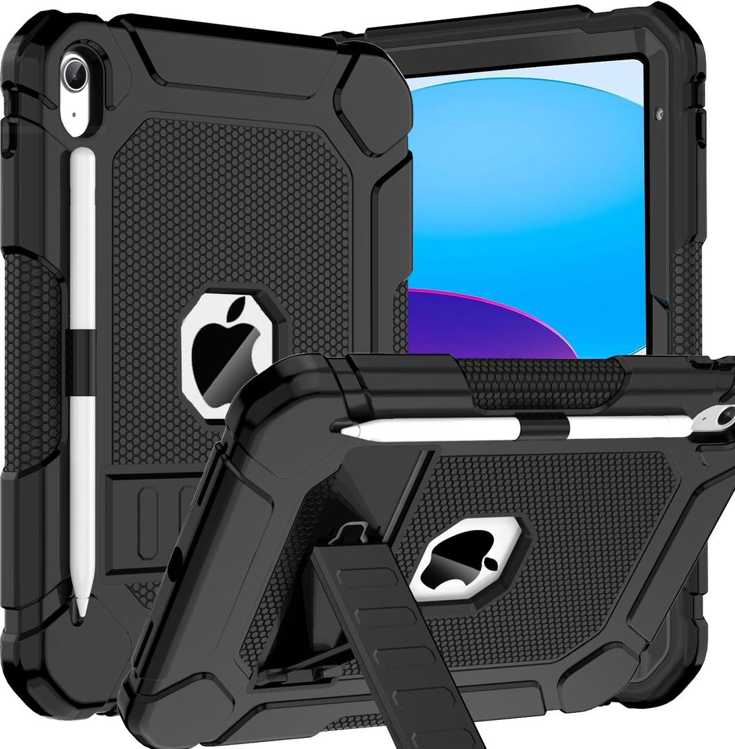 BMOUO for iPad A16 11th Generation Case (11 Inch, 2025), iPad 10th Generation 10.9" 2022 - with Kickstand & Pencil Holder, Heavy Duty Shockproof Protective iPad 11th 10th Gen Case, Black