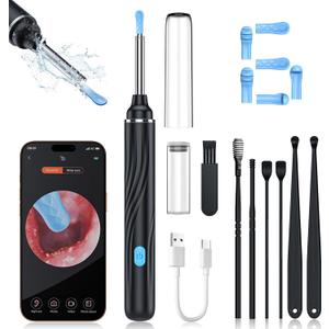 Ear Wax Removal Tool Camera, Earwax Removal Tools, Earwax Remover, Ear Wax Scooper, Ear Cleaner with Camera, 1080P HD Ear Camera and 6 LED Light, 6 Ear Pick & Ear Set for iOS & Android, Black
