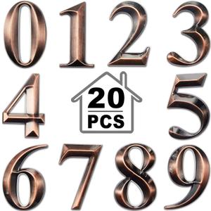 Jetec 3D Mailbox Numbers 0-9 Self Adhesive 2 Inch Address Numbers Stickers Door House Style Street Mailbox Sign for Apartment Home Office(Bronze, 20 Pieces)