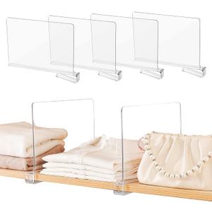 Acrylic Shelf Dividers,4 Pcs Closets Shelf Organizer for Clothing Handbags Books in Pantry, Bedroom and Kitchen, Adjustable Clear Closet Separator Wood Shelves Organize(11.1x8.1) (4 pack-M)