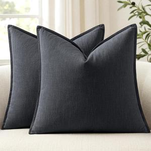 ANRODUO Pack of 2 Decorative Linen Pillow Covers Dark Gray Neutral Farmhouse Boho Soild Cushion Case Soft Accent Pillowcase for Couch Sofa Bedroom Living Room Summer Home Decor 22 x 22 Inch