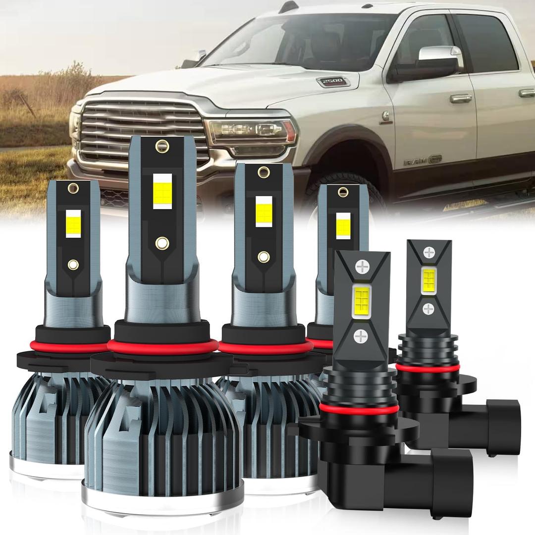 Fit For Dodge Ram 1500 2500 3500 With Projector 2016-2018 Light Bulbs, 9005 High Beam Low Beam + 9145 Fog Light Bulb, 6-Pack