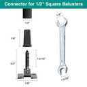 Adjustable Height and Angle Stainless Steel Connectors for Easy Installation of 1/2" Deck Stair Hollow Metal Balusters (60, Not Include Shoes)