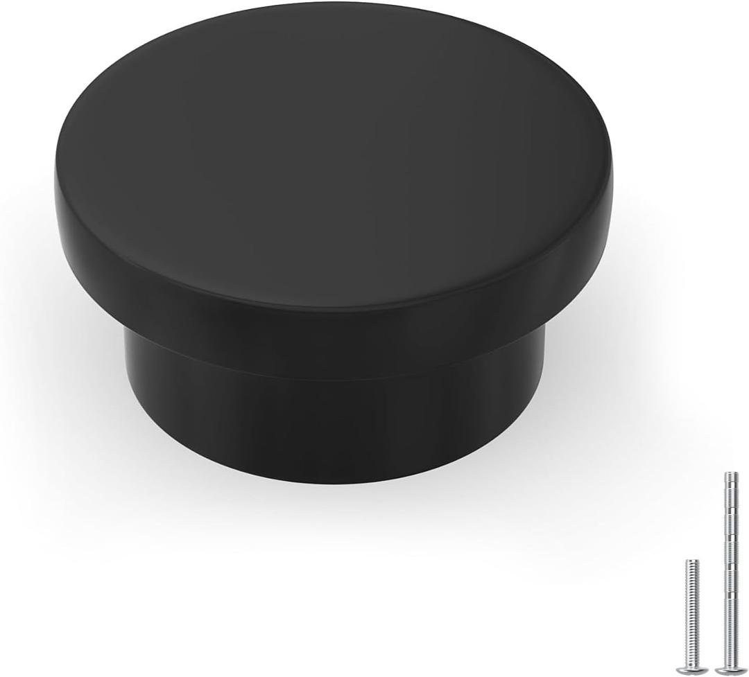 homdiy 10 Pack Black Cabinet Knobs Round Kitchen Cabinet Knobs Metal Black Dresser Knobs Zinc Cabinet Handles for Desk Drawers Cupboard Hardware