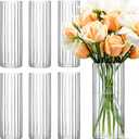 SUREHOME Glass Cylinder Vases for Centerpieces 16 Pcs Clear Ribbed Glass Vase Tall Hurricane Vase 12 Inch Floating Candle Vases Bulk for Flower Home Wedding Formal Dinners Table Centerpiece Decor