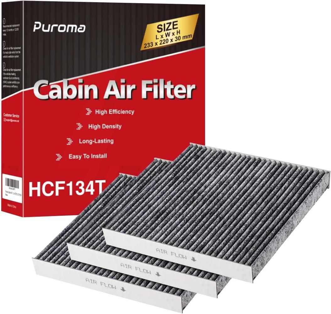Puroma Cabin Air Filter with Activated Carbon, Replacement for CP134, CF10134, Honda & Acura, Civic, CR-V, Odyssey, CSX, ILX, MDX, RDX, AT134 (3 pc)