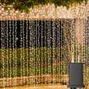 Solhice LED Curtain Lights Outdoor 20ft x10ft, 600 LED Plug in Hanging Christmas String Lights Indoor Bedroom, Twinkle Light Backdrop for Outside Wedding Decor, Warm White (Not Connectable)