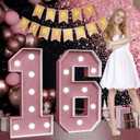 Marquee Numbers Pink 16th-Birthday Decorations: Large 3ft Light Up Number Rose Gold Sweet 16 Party Decoration for Boy Girl Sixteen Year Old Decor Party Backdrop Anniversary Big Mosaic Number 16
