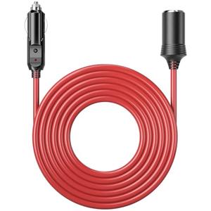 Energeaster 15 FT 6 A Cigarette Lighter Extension Cord with Fuse & LED Power Indicator, Male-to-Female Extension Cord Cable 12V/24V Car Charger with Cigarette Lighter Socket, Red