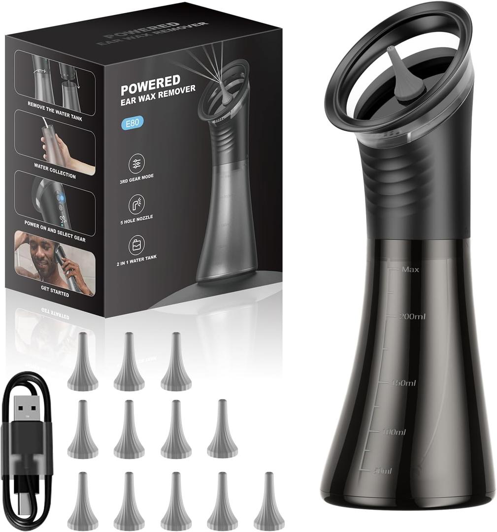 Upgraded Ear Wax Removal with LED Display- Safe and Effective Ear Wax Removal Kit-Ear Cleaner Kit -with Wastewater Recovery System (Deep Black)