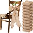 Jecery 50 Pcs Burlap Chair Bows Sashes Ribbon Pack Wedding Natural Chair Sashes 108 x 6 Inch Rustic Jute Bow Ribbon Ties for Home Anniversary Banquet Wedding DIY Party Event Decoration