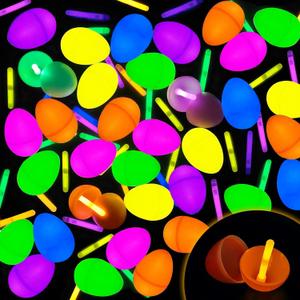 36 Easter Glow Eggs with 36 Mini Glow Sticks for Kids Glow-In-The-Dark Easter Egg Hunt Game, Basket Stuffers Fillers Gift, Party Favors Decorations Supplies, Classroom Prizes