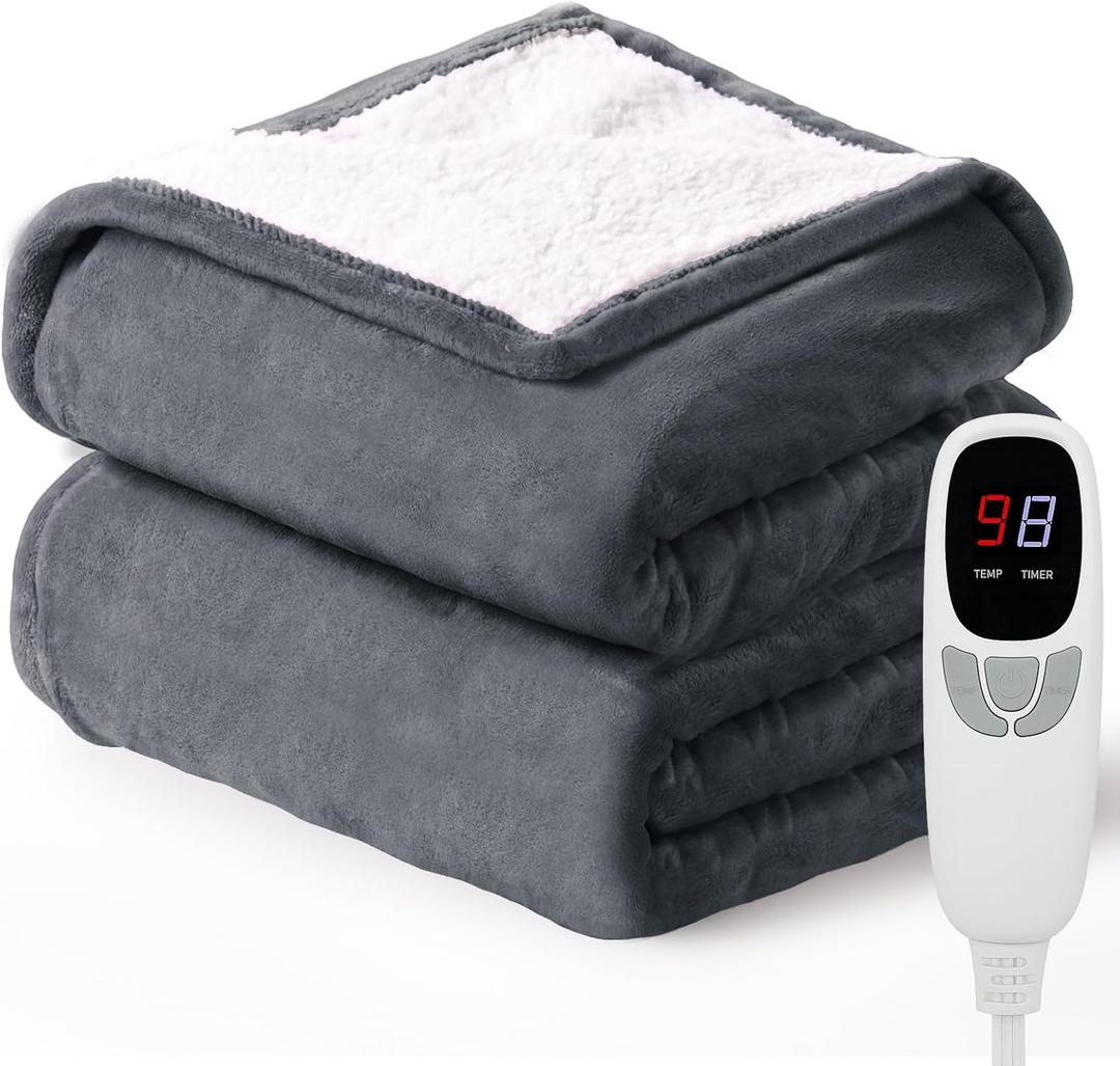 Heated Blanket Throw Electric Blanket 50''x60'' Heating Blanket with 9 Heating Levels 10 Timer Modes Auto-Off Fast Heating Overheat Protection ETL Certified Machine Washable Gift