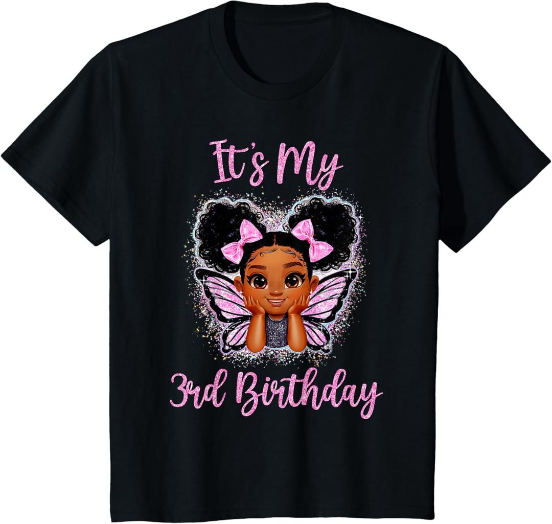 Its My 3rd Birthday Shirt Girl Butterfly African American T-Shirt Kids 8