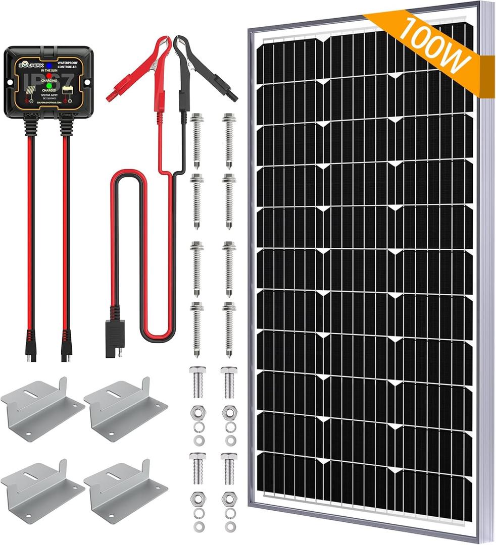 SOLPERK 100W Solar Battery Charger Solar Battery Maintainer + Smart 10A MPPT Charge Controlle, Solar Panel Kit for Car RV Boat Motorcycle12V Waterproof Solar Panel Charger Trickle Charging