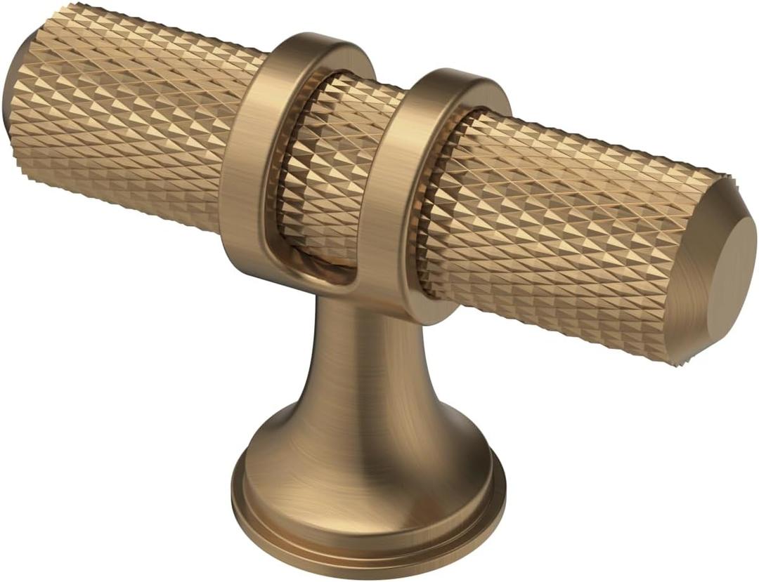 Alzassbg 10 Pack Champagne Bronze Cabinet Knobs, 2 Inch(50mm) Knurled Kitchen Hardware T Bar Knobs for Cabinets and Drawers AL6087BRG (Single Hole Knobs)
