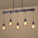 5 Light Kitchen Island Lighting, Farmhouse Chandeliers for Dining Room Light Fixtures Over Table, Modern Wood Pendant Lights Kitchen Island with Metal Lampshade