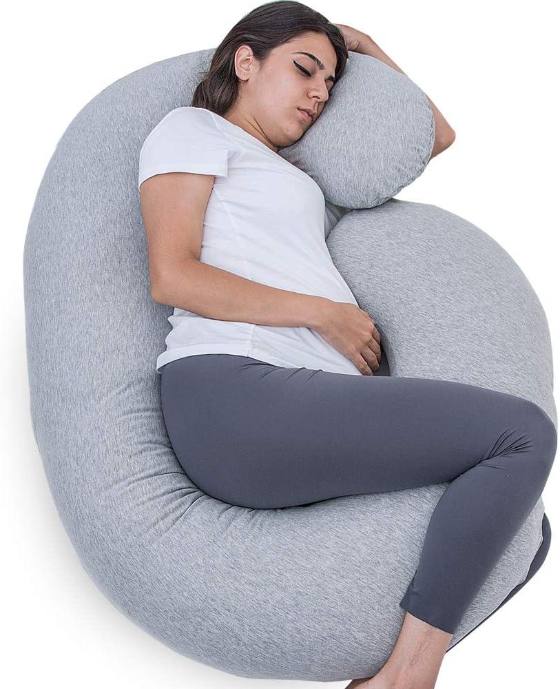 1 MIDDLE ONE Pregnancy Pillow, C Shaped Full Body Pillow for Maternity Support, Pregnant Women Sleeping Pillow with Jersey Cover (Light Grey)