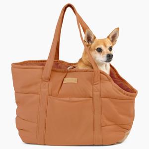 Plush Dog Purse Carrier for Small Dogs, Soft Dog Tote Bag with Safety Harness Clip, Cozy Pet Carrier for Dogs Under 15 lbs, Comfortable Dog Shoulder Carrier for Travel, Brown