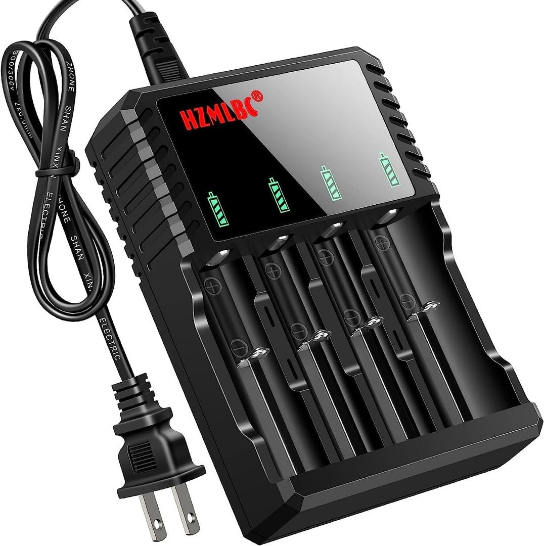 18650 Battery Charger Universal Smart Charger with LED Indicator for 3.7V Li-ion 26650 18500 16650 14500 Rechargeable Batteries (No Battery) (4 Slot Charger)